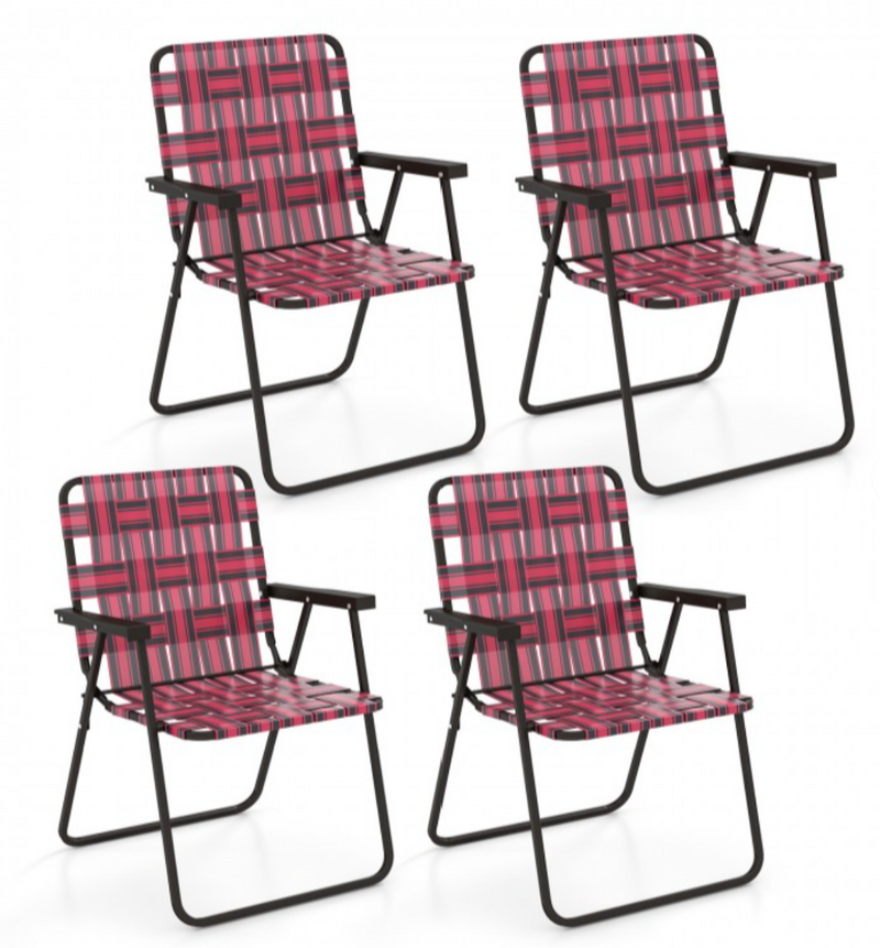 *4 Pieces Folding Beach Chair Camping Lawn Webbing Chair - Red