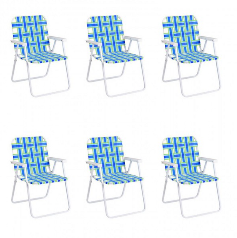 *6 Pieces Folding Beach Chair Camping Lawn Webbing Chair - Blue