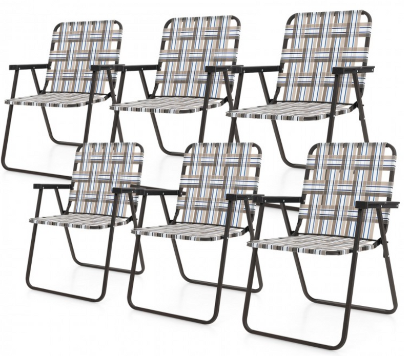 *6 Pieces Folding Beach Chair Camping Lawn Webbing Chair - Brown