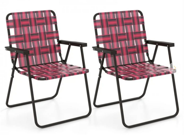 *2 Pieces Folding Beach Chair Camping Lawn Webbing Chair - Red