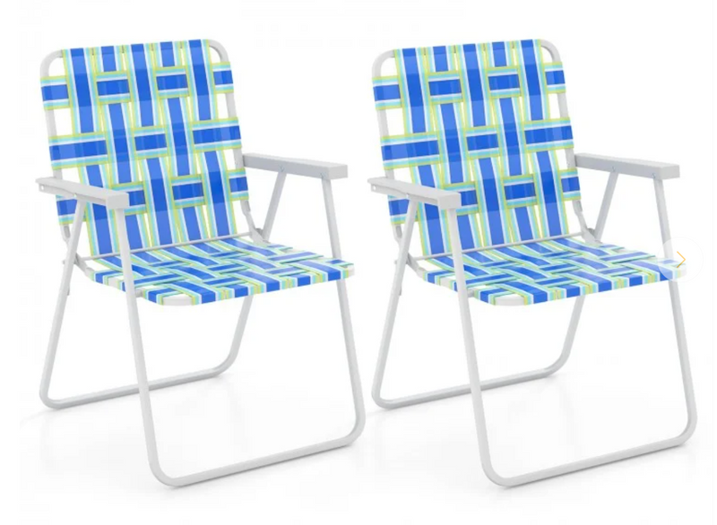 *2 Pieces Folding Beach Chair Camping Lawn Webbing Chair - Blue
