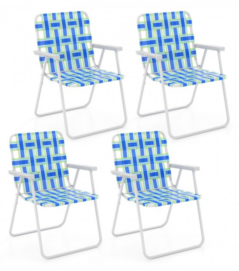 *4 Pieces Folding Beach Chair Camping Lawn Webbing Chair - Blue