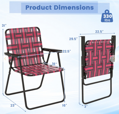 *4 Pieces Folding Beach Chair Camping Lawn Webbing Chair - Red