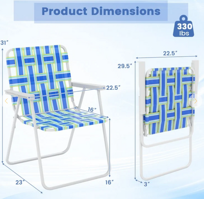 *2 Pieces Folding Beach Chair Camping Lawn Webbing Chair - Blue