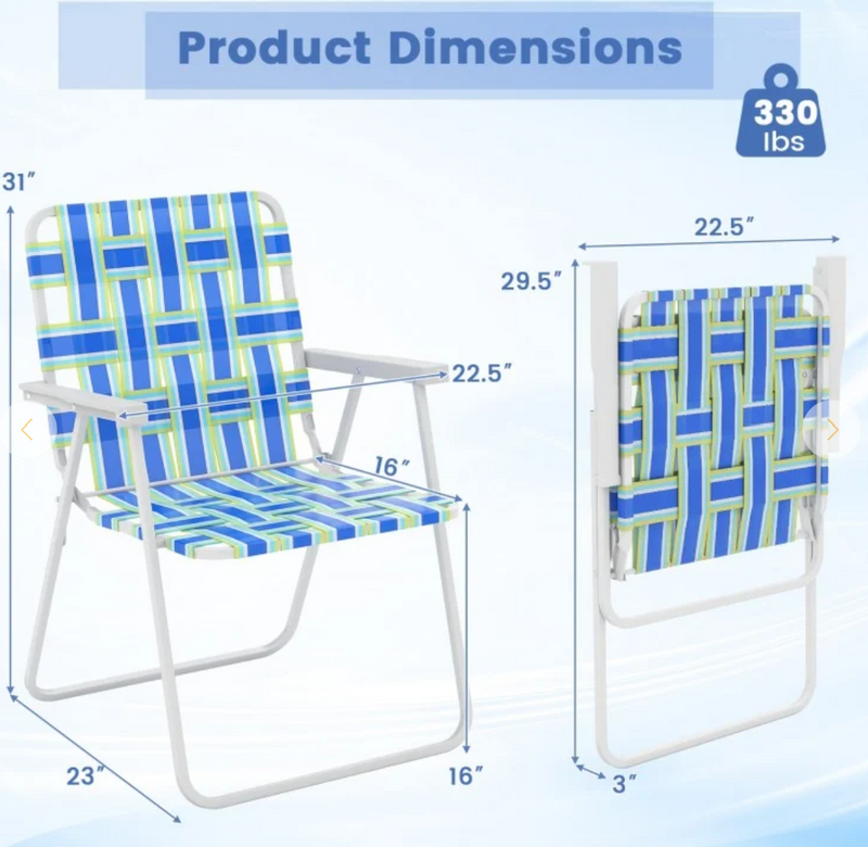 *2 Pieces Folding Beach Chair Camping Lawn Webbing Chair - Blue