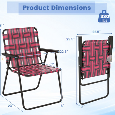 *2 Pieces Folding Beach Chair Camping Lawn Webbing Chair - Red