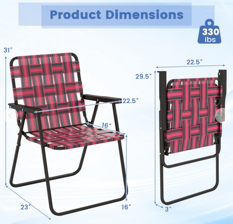 *4 Pieces Folding Beach Chair Camping Lawn Webbing Chair - Red