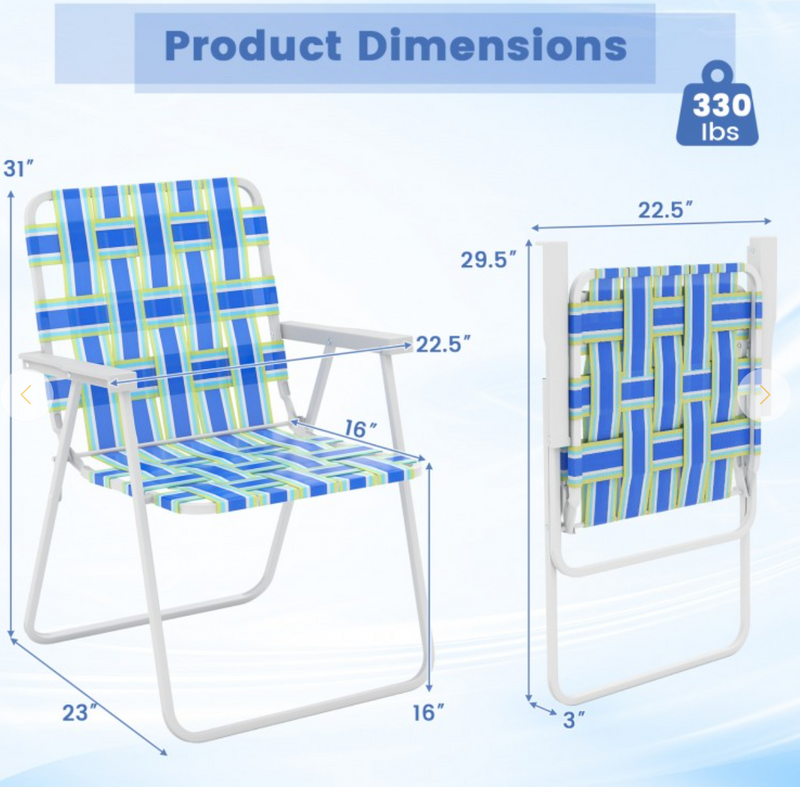 *4 Pieces Folding Beach Chair Camping Lawn Webbing Chair - Blue