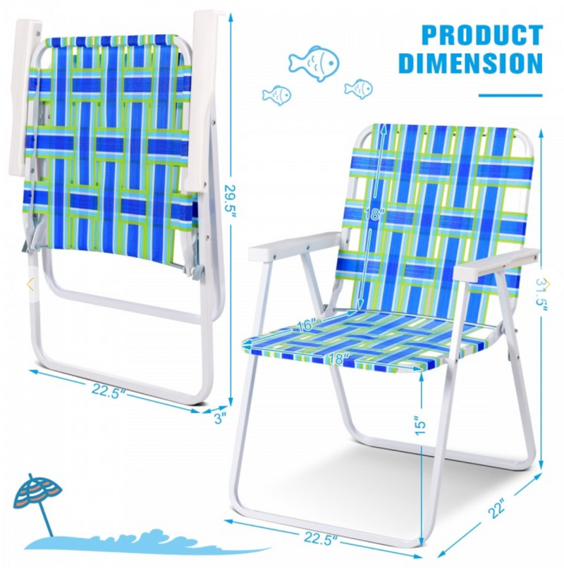 *6 Pieces Folding Beach Chair Camping Lawn Webbing Chair - Blue
