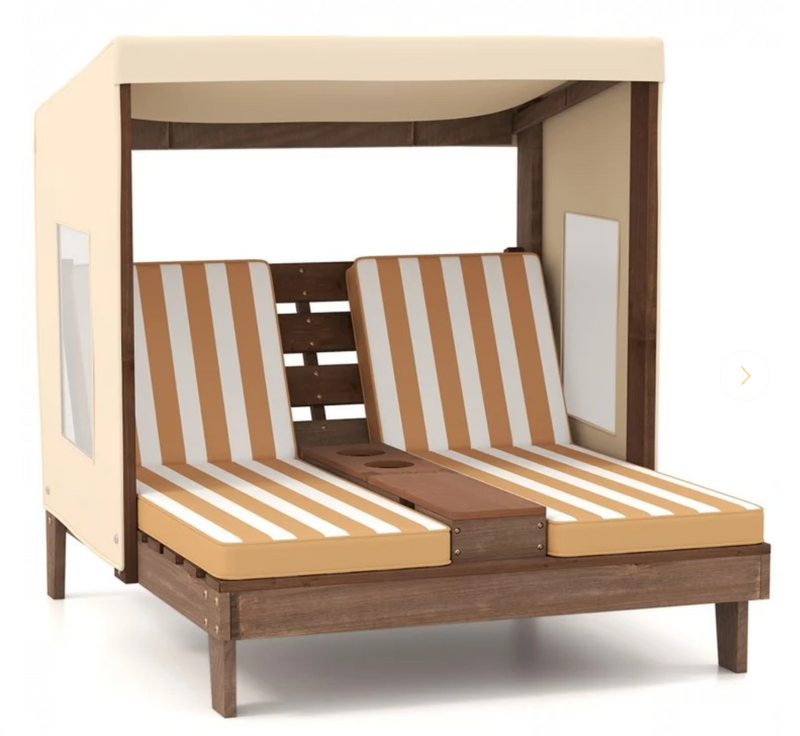 *Kids Patio Lounge Chair with Cup Holders and Awning - Brown
