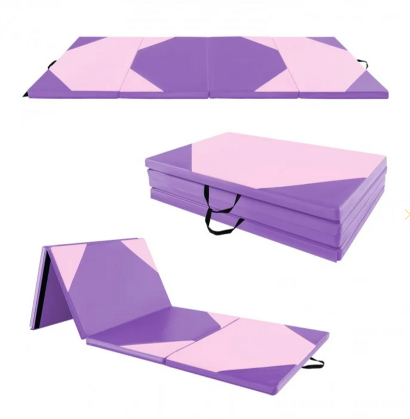 10 Feet x 4 Feet x 2 Inch Folding Exercise Mat with Hook and Loop Fasteners - Pink/Purple