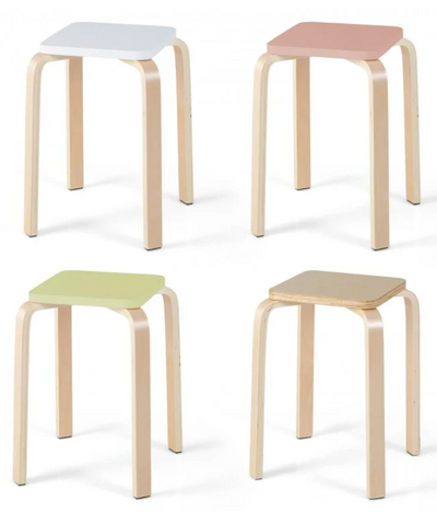 Stackable Stools Set of 4 with Square Top and Rounded Corners