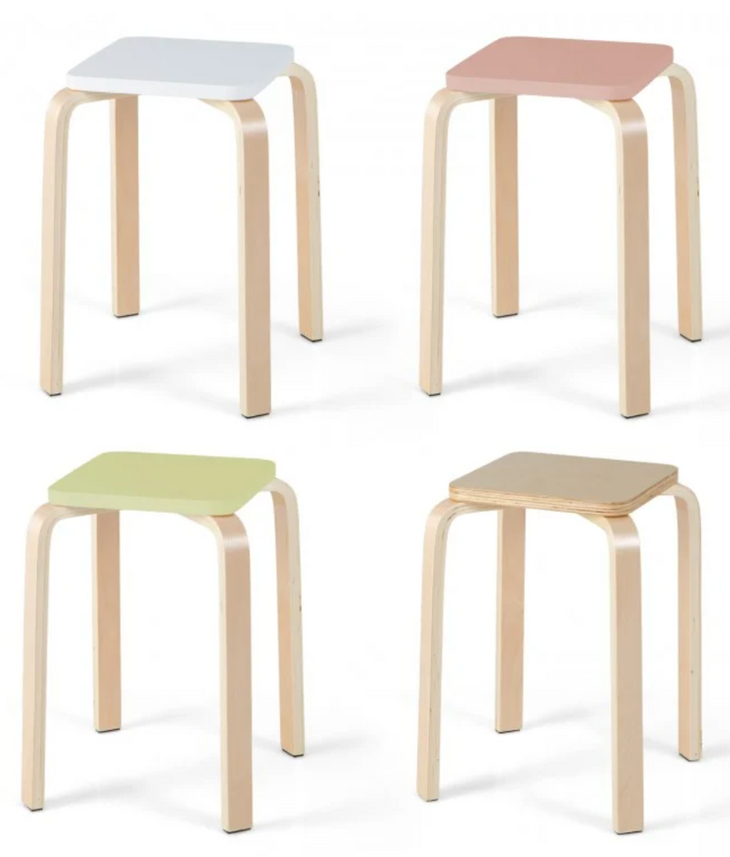 Stackable Stools Set of 4 with Square Top and Rounded Corners