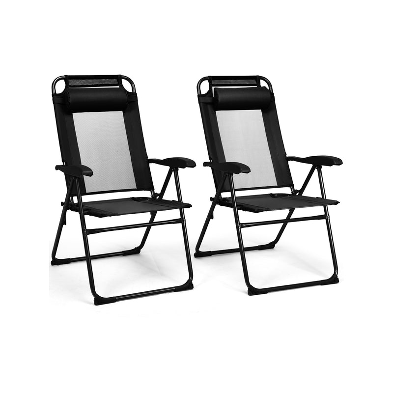 *2 Pieces Patio Adjustable Folding Recliner Chairs with 7 Level Adjustable Backrest - Black