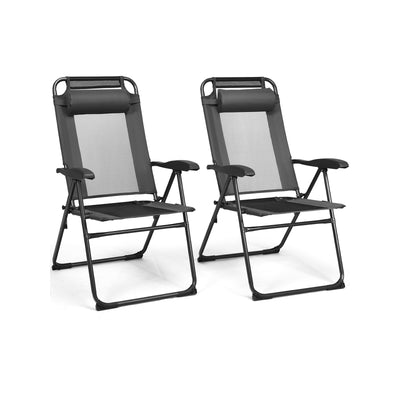 *2 Pieces Patio Adjustable Folding Recliner Chairs with 7 Level Adjustable Backrest - Gray