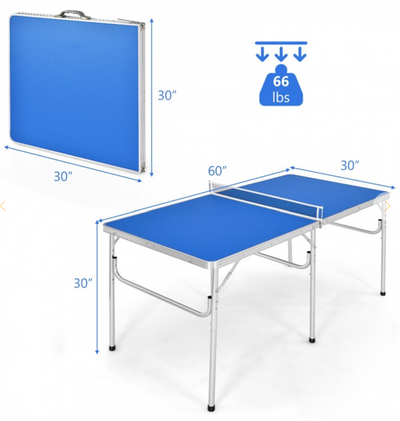 *60 Inch Portable Tennis Ping Pong Folding Table with Accessories - Blue