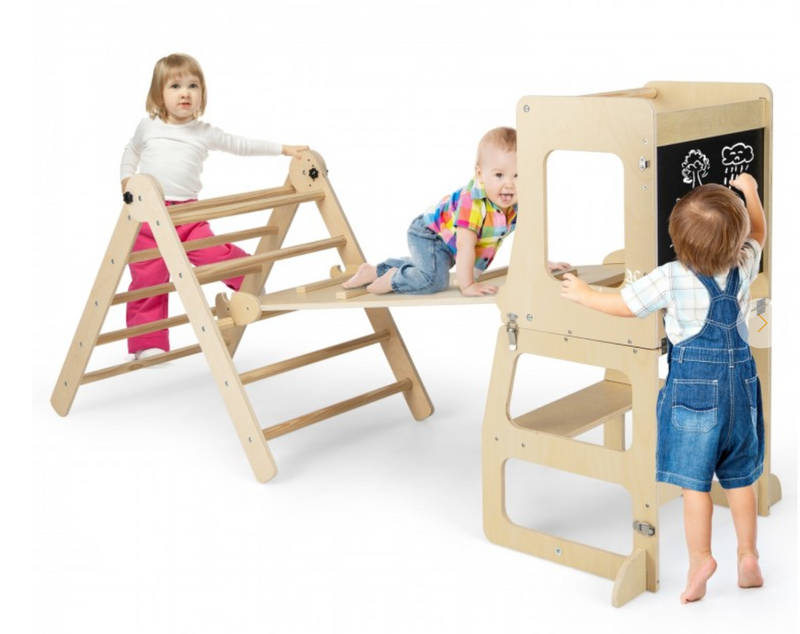 backordered - *7-in-1 Toddler Climbing Toy Connected Table and Chair Set for Boys and Girls Aged 3-14 Years Old - Natural