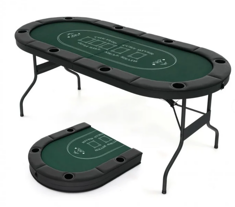 *72 Inch Foldable Poker Table for 8 Players Portable Oval Card Board Game Table - Green