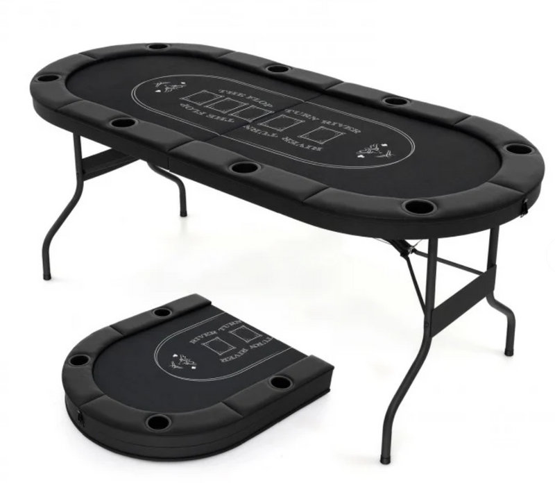 *72 Inch Foldable Poker Table for 8 Players Portable Oval Card Board Game Table - Black