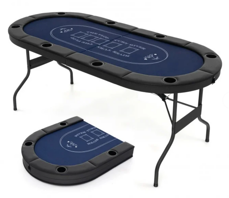 *72 Inch Foldable Poker Table for 8 Players Portable Oval Card Board Game Table - Blue