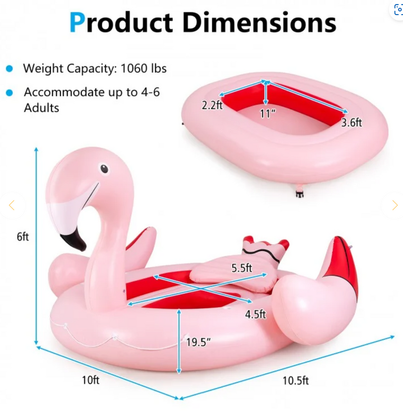 *6 People Inflatable Flamingo Floating Island with 6 Cup Holders for Pool and River