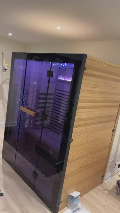 Black Friday Sale-2025 Model-Costway- Premium 3-4 Person Full Spectrum Sauna With $2000 Red Light Panel And Himalayan Salt Bar- Fully Loaded-App Controlled-Low EMF