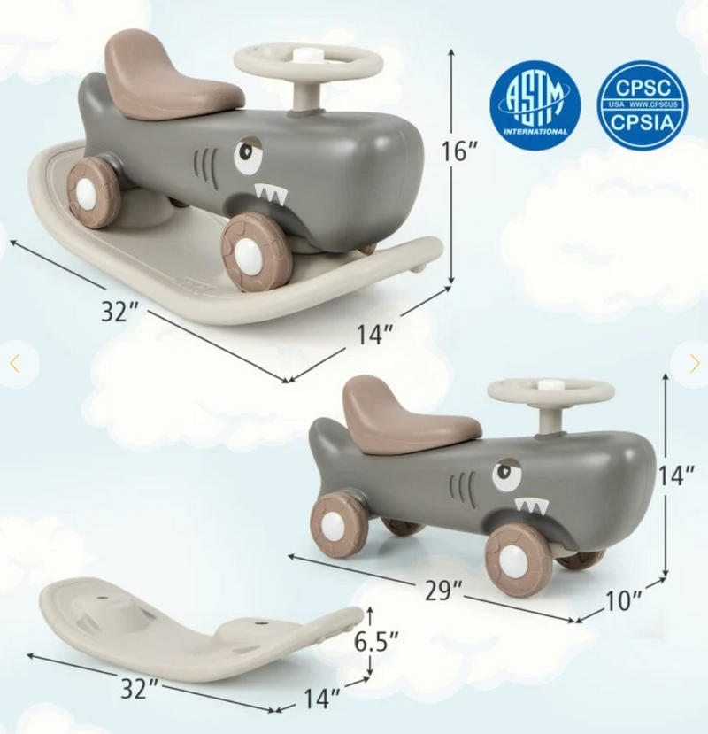 *Convertible Rocking Horse and Sliding Car with Detachable Balance Board - Dark Gray