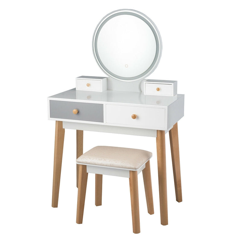 Makeup Dressing Table with 4 Drawers and Lighted Mirror-White