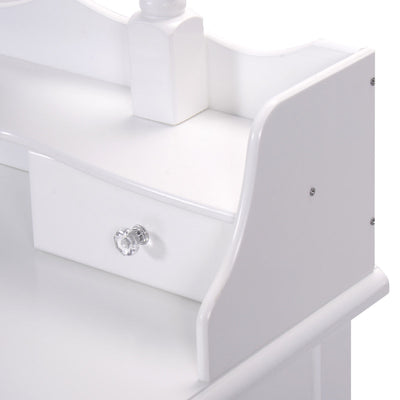 *Vanity Table Set with Cushioned Stool with 360° Rotating Oval Mirror and Three Drawers - White