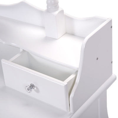 *Vanity Table Set with Cushioned Stool with 360° Rotating Oval Mirror and Three Drawers - White