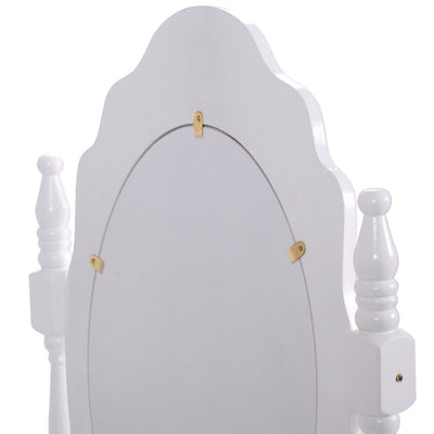 *Vanity Table Set with Cushioned Stool with 360° Rotating Oval Mirror and Three Drawers - White