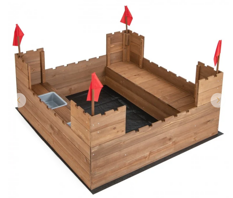 *Kids Wooden Sandbox with Bottom Liner and Red Flags