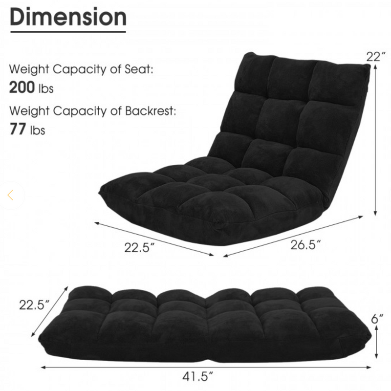 *14-Position Adjustable Cushioned Floor Chair - Black