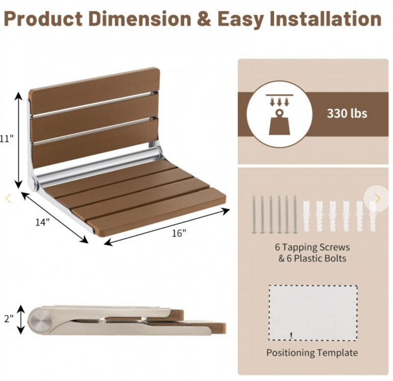 *Wall-Mounted Foldable Waterproof HIPS Bathroom Bench