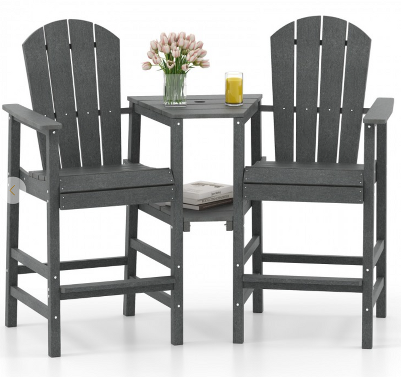 *2-Seat Adirondack Chair All-Weather Adirondack Chair with Double Connecting Tray - Gray