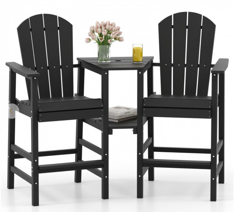 *2-Seat Adirondack Chair All-Weather Adirondack Chair with Double Connecting Tray - Black