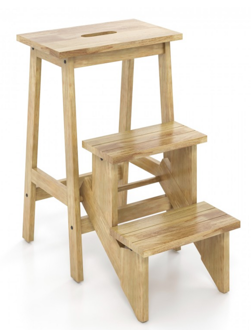 *3-in-1 Rubber Wood Step Stool with Convenient Handle - Natural