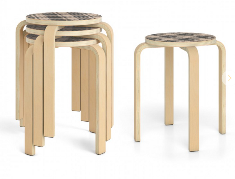 Set of 4 18 Inch Stackable Bentwood Dining Chairs with Round Top - Yellow