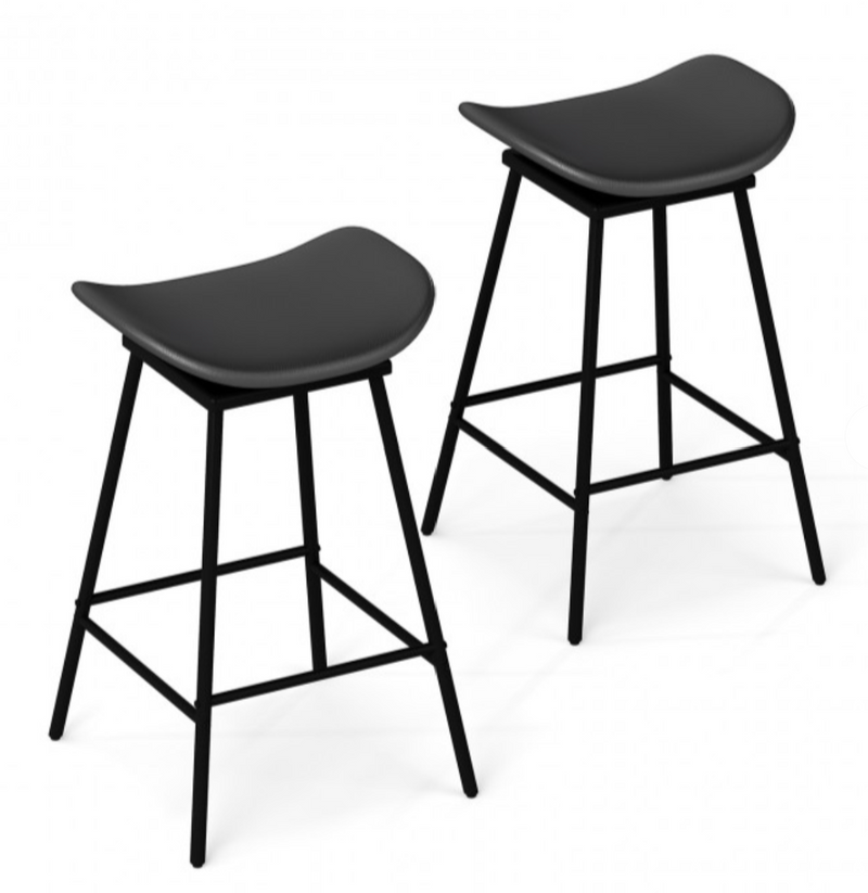 Set of 2 Swivel Barstools Faux Leather Upholstered Backless with Footrest - Black