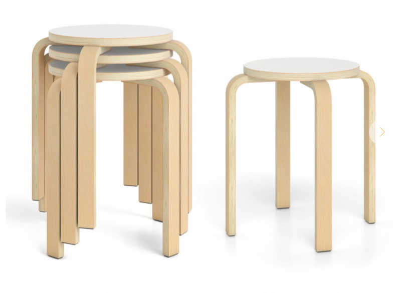 Set of 4 18 Inch Stackable Bentwood Dining Chairs with Round Top - White