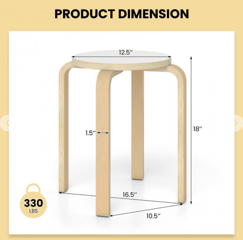 Set of 4 18 Inch Stackable Bentwood Dining Chairs with Round Top - White