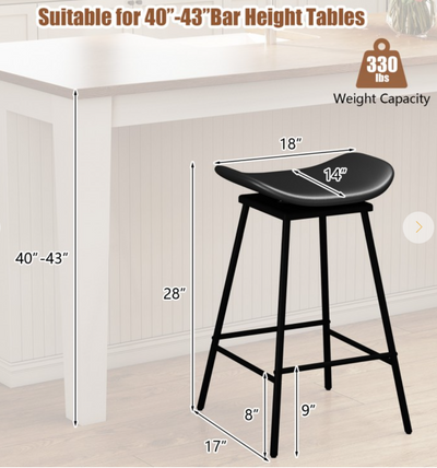 Set of 2 Swivel Barstools Faux Leather Upholstered Backless with Footrest - Black