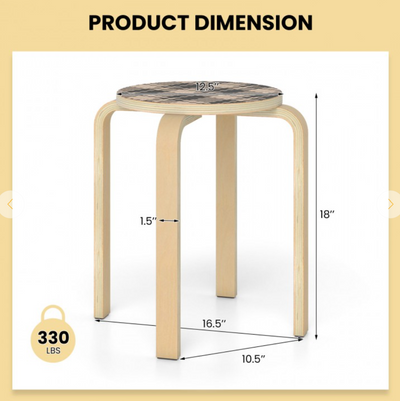 Set of 4 18 Inch Stackable Bentwood Dining Chairs with Round Top - Yellow