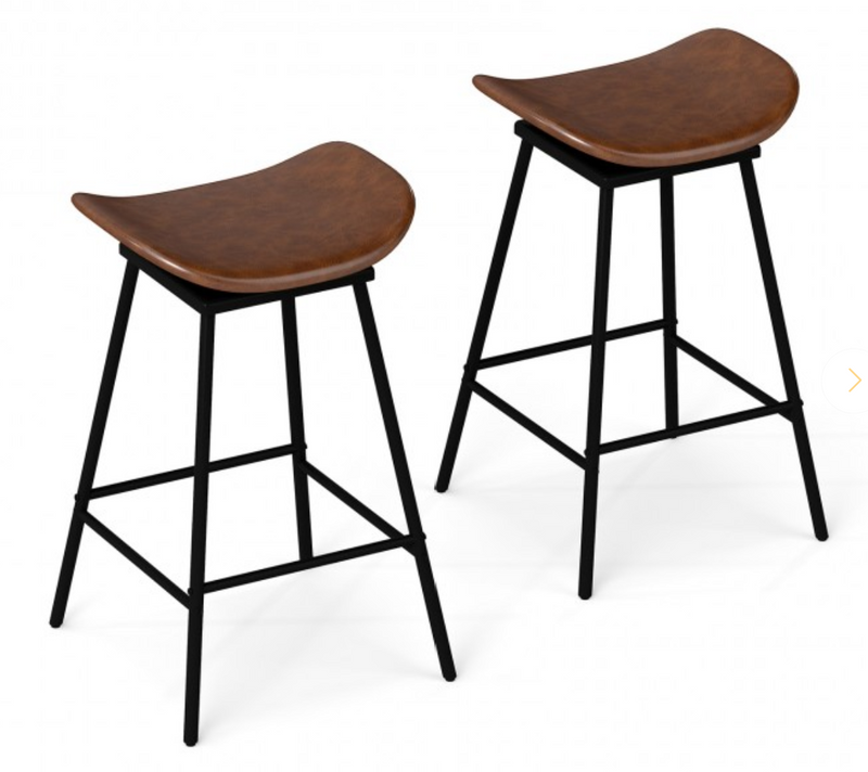 Set of 2 Swivel Barstools Faux Leather Upholstered Backless with Footrest - Brown