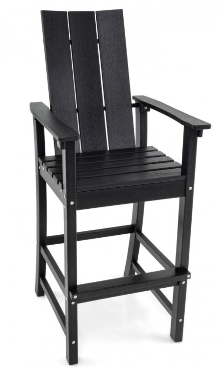 *Tall Adirondack Chair Outdoor Bar Stool with Ergonomic Backrest for Backyard - Black