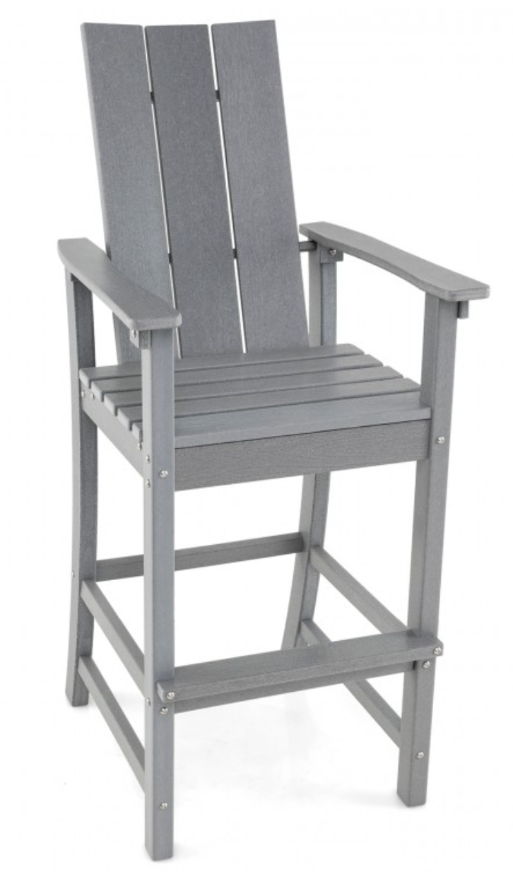 *Tall Adirondack Chair Outdoor Bar Stool with Ergonomic Backrest for Backyard - Gray