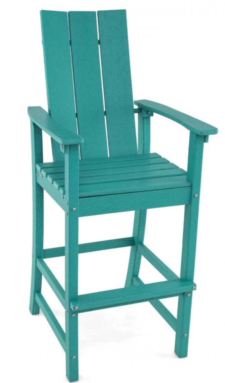 *Tall Adirondack Chair Outdoor Bar Stool with Ergonomic Backrest for Backyard - Turquoise