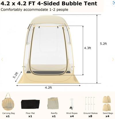 *Instant Pop up Sports Tent with Carrying Bag and Floor Mat for 1-2/5-6 People - S