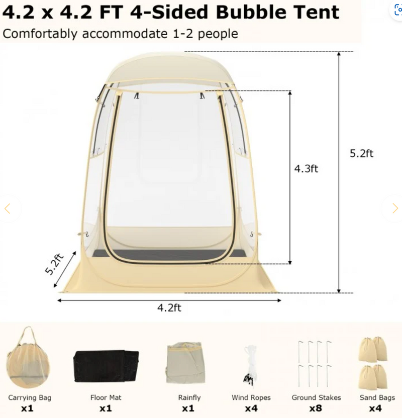 *Instant Pop up Sports Tent with Carrying Bag and Floor Mat for 1-2/5-6 People - S