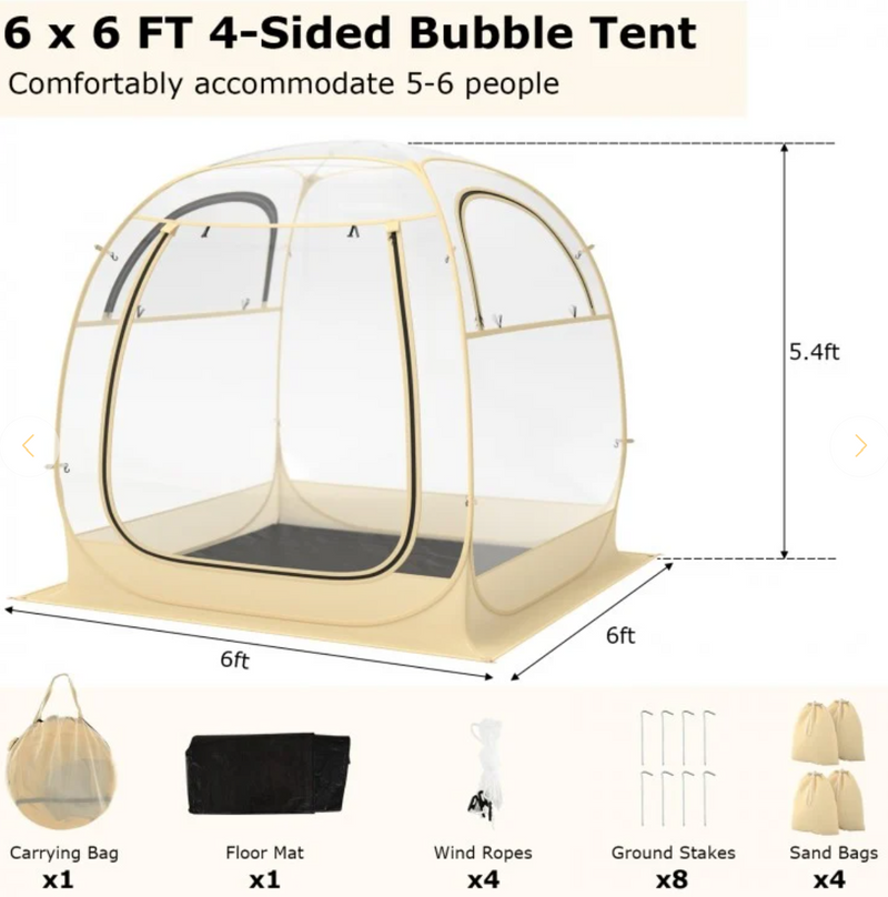 *Instant Pop up Sports Tent with Carrying Bag and Floor Mat for 1-2/5-6 People - M